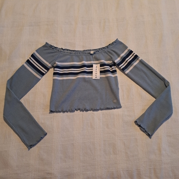 Pacsun Me to We women's size XS ribbed stripe long sleeve top, blue & white New - Picture 1 of 6